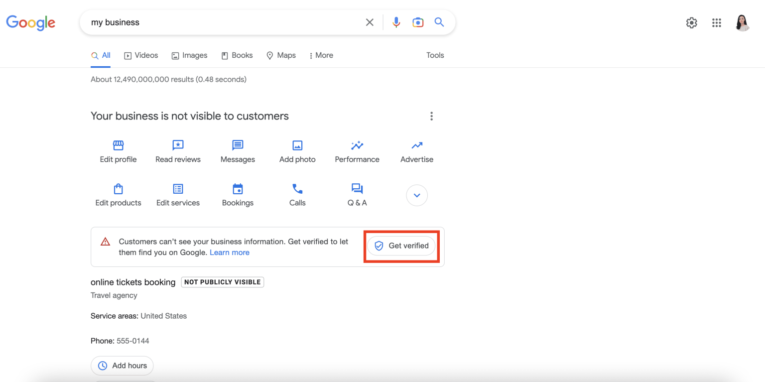 instent google business profile verification